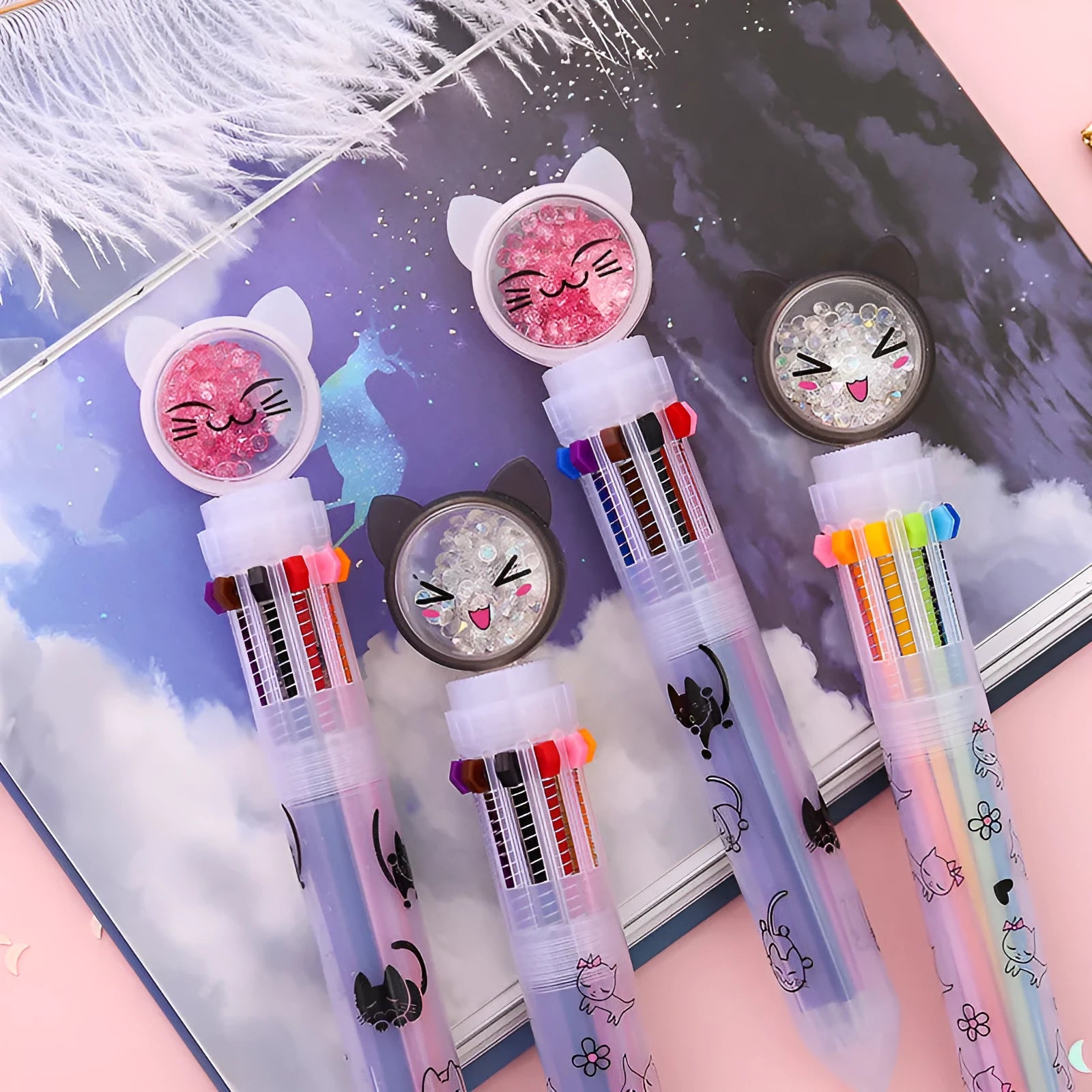 Cute cat design mechanical pencil with 10 colours and 0.5mm lead