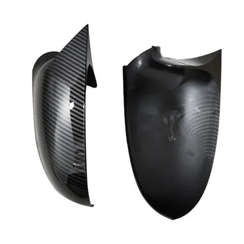 Pair of horn bright black plastic mirror reflector shells for Volkswagen Old Sagitar (2006-2011).