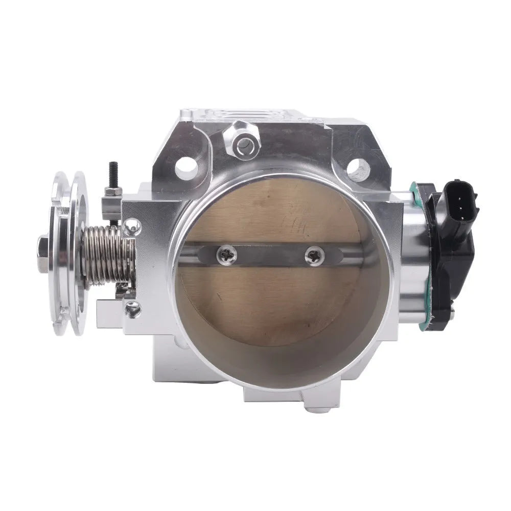 Aluminium throttle body for Honda K20A engine, showing 70mm diameter and black/silver finish options.