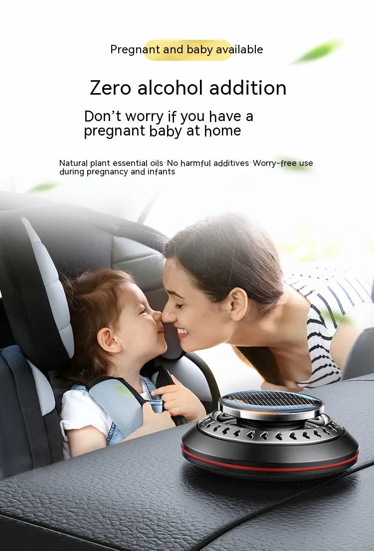 Solar-powered aluminium alloy car air freshener with ventilation fan for odour removal