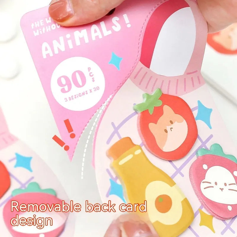 Small animal shaped sticky note pad set with 90 pages, showing one of six illustrated cover designs.
