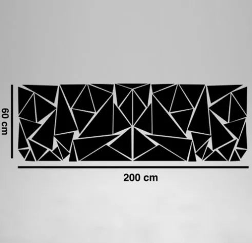 Long black geometric pattern car sticker laid flat, showing its 200cm length for wheel arch application.