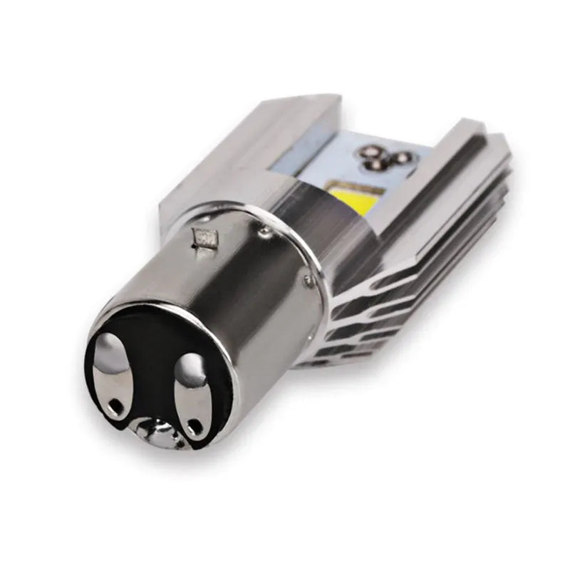 Motorcycle LED M4 H6 headlight unit with aluminium housing and white light lens.
