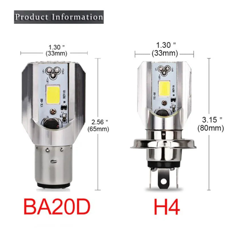 Motorcycle LED M4 H6 headlight unit with aluminium housing and white light lens.
