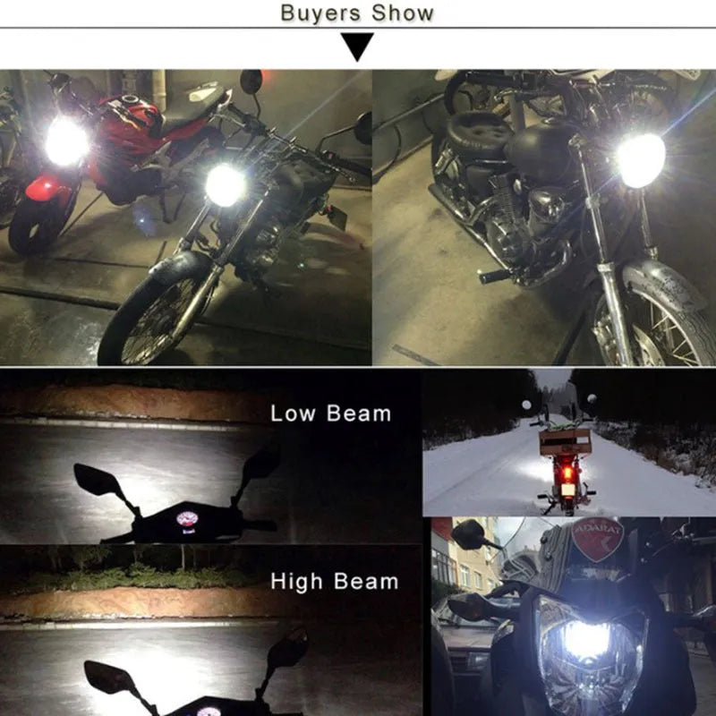 Motorcycle LED M4 H6 headlight unit with aluminium housing and white light lens.