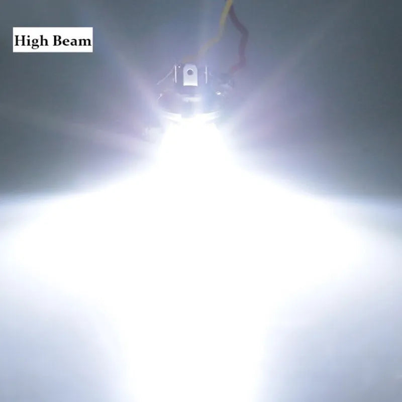 Motorcycle LED M4 H6 headlight unit with aluminium housing and white light lens.