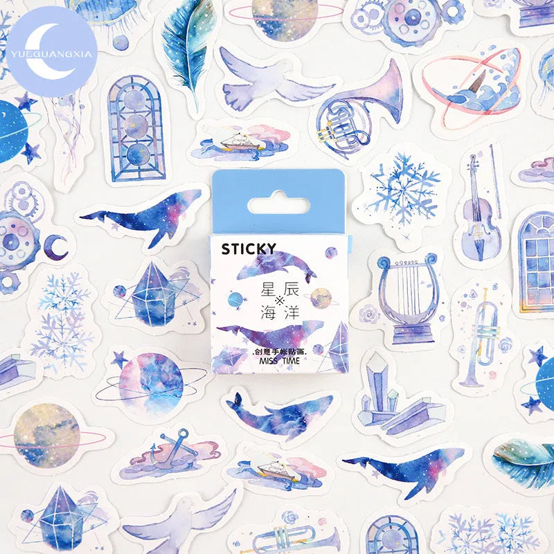 Creative cartoon decorative sticker set with 46 small pattern designs in nine colour themes