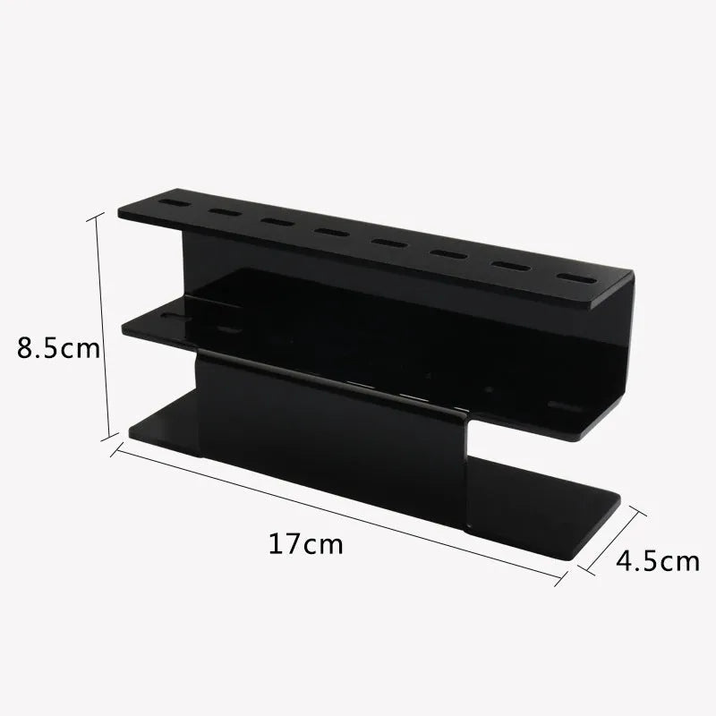 Acrylic tweezers display stand storage rack in black finish with tweezers inserted