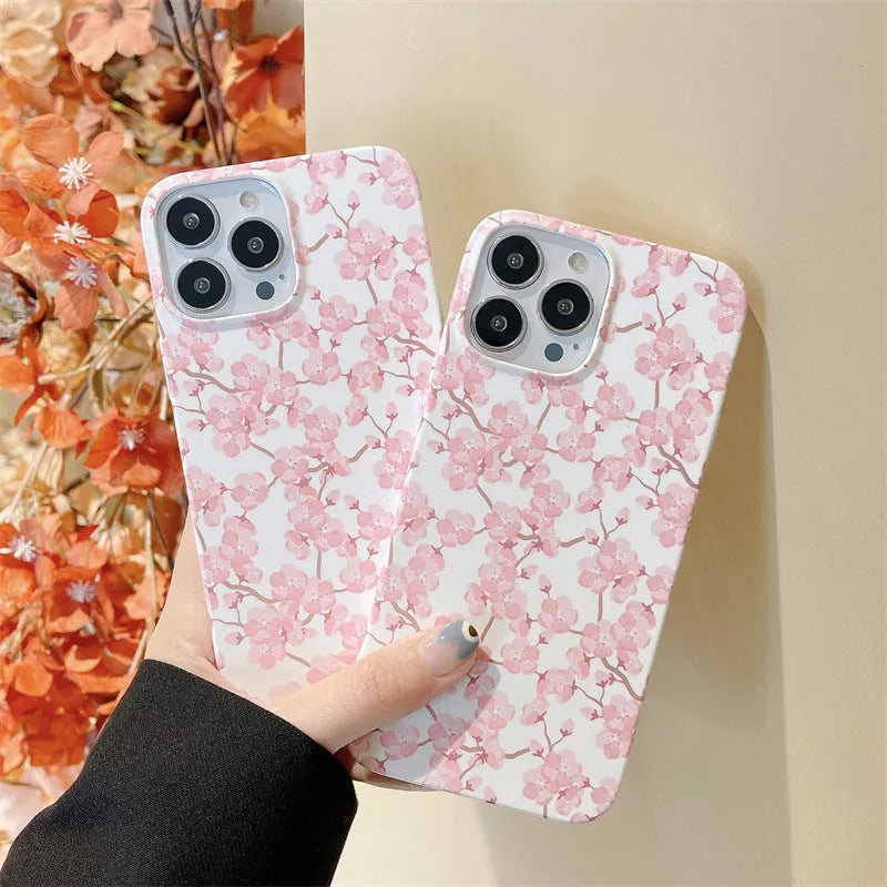 Pink cherry blossom silicone phone case for iPhone 13 12 11 Pro Max XR drop resistant back cover