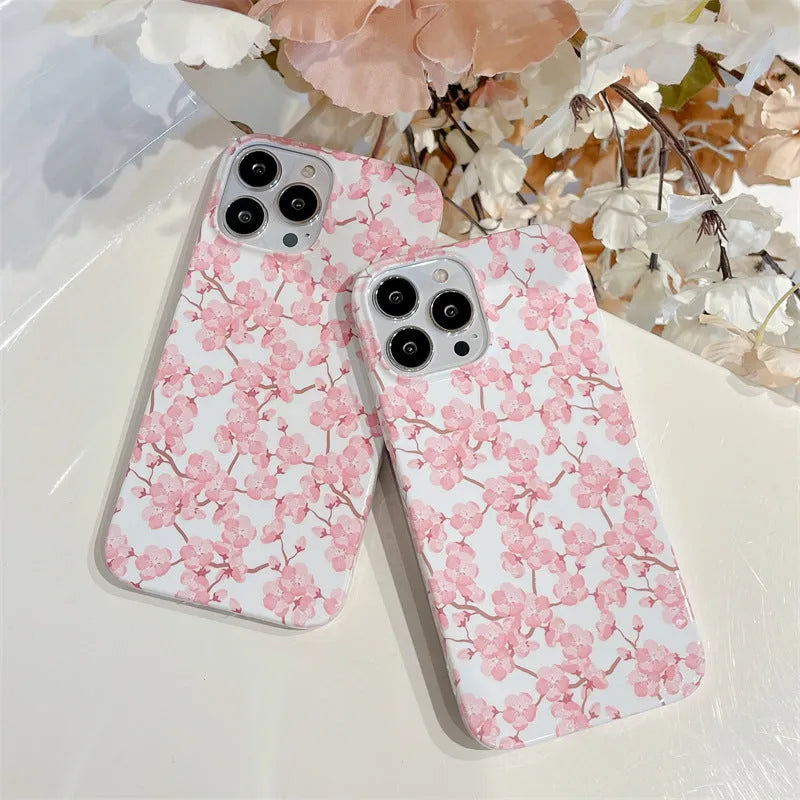 Pink cherry blossom silicone phone case for iPhone 13 12 11 Pro Max XR drop resistant back cover