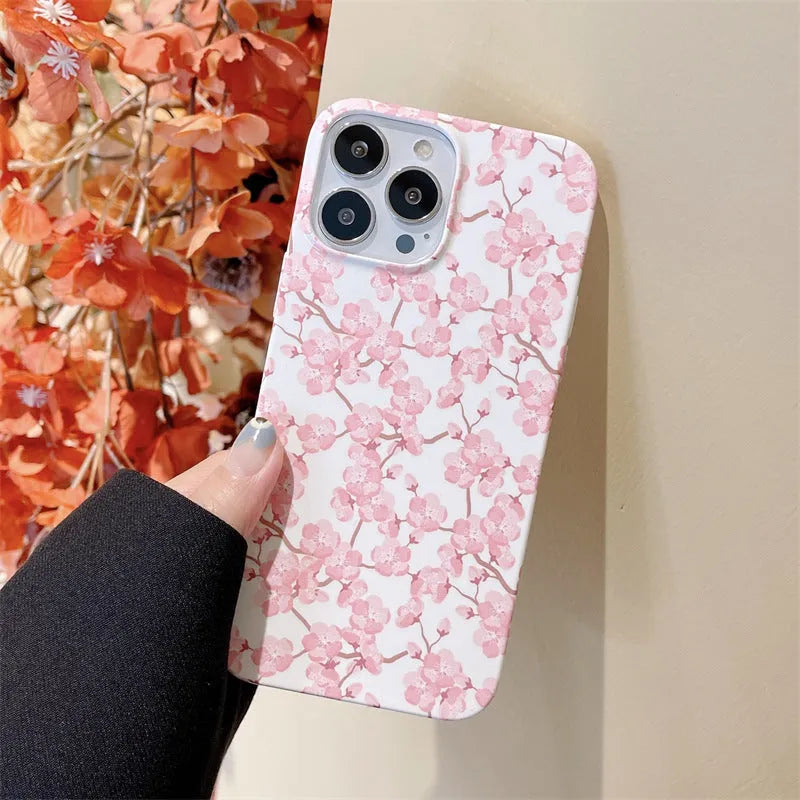Pink cherry blossom silicone phone case for iPhone 13 12 11 Pro Max XR drop resistant back cover