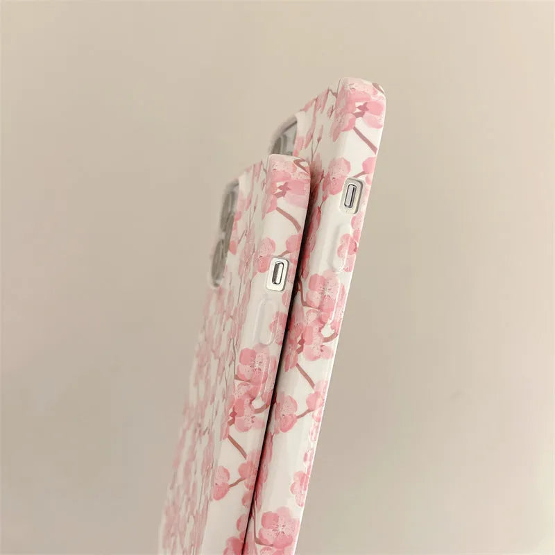 Pink cherry blossom silicone phone case for iPhone 13 12 11 Pro Max XR drop resistant back cover