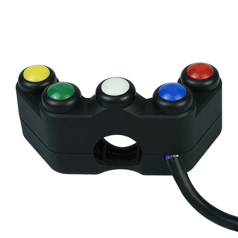 Plastic five-position vehicle electrical switch with red, yellow, blue, green and white buttons