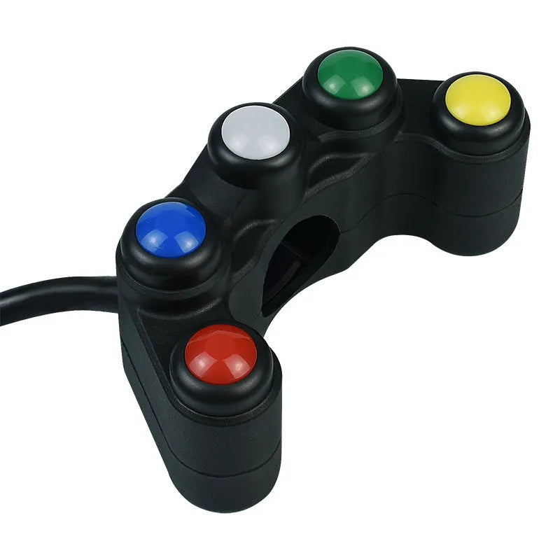 Plastic five-position vehicle electrical switch with red, yellow, blue, green and white buttons