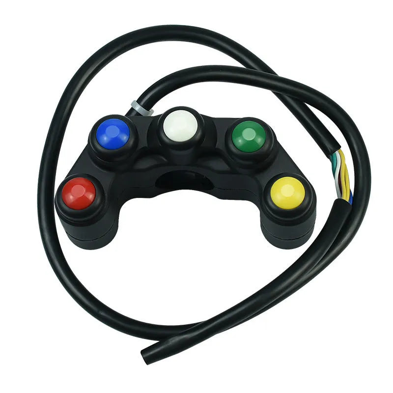Plastic five-position vehicle electrical switch with red, yellow, blue, green and white buttons