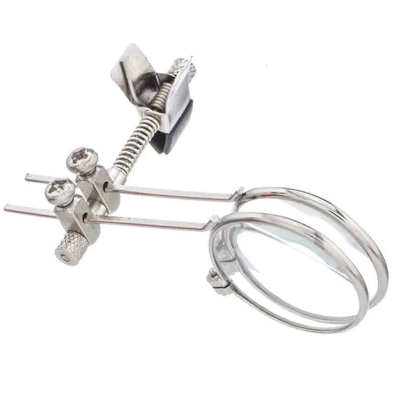 Auxiliary reading glasses clip with double clip metal bracket and glass lenses for spectacle attachment