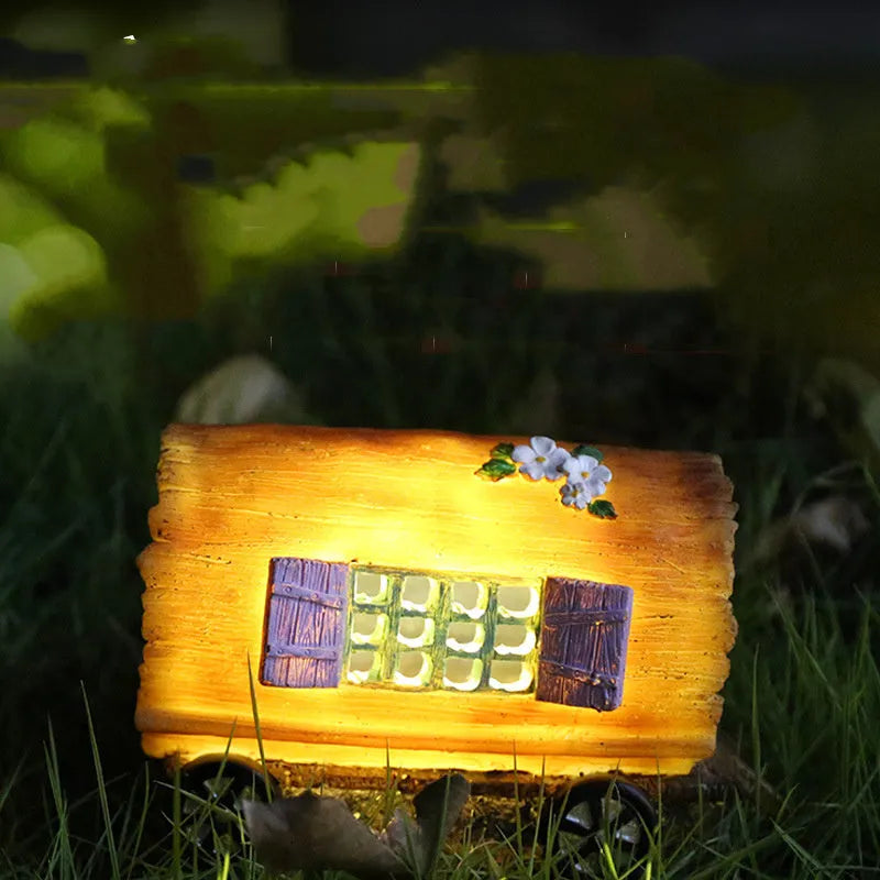 Wooden house solar garden light with LED, IP44 outdoor decorative light, 198x110x120mm, style A
