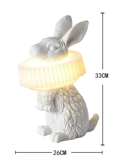 Custom graphic rabbit table lamp in standing posture with international plug options for bedroom lighting