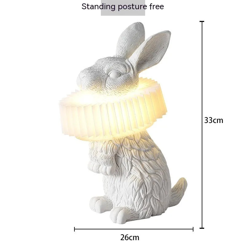 Custom graphic rabbit table lamp in standing posture with international plug options for bedroom lighting