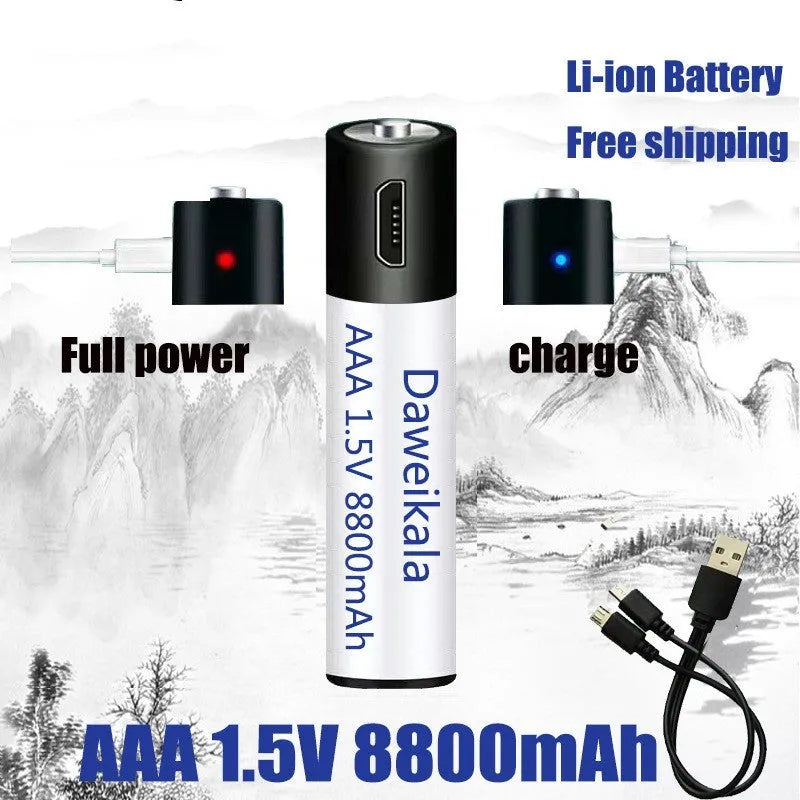 USB rechargeable AA AAA battery 1.5V 1500 cycles 10 year life high drain