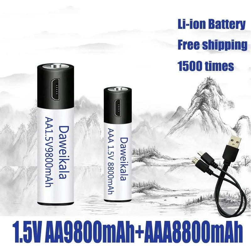 USB rechargeable AA AAA battery 1.5V 1500 cycles 10 year life high drain