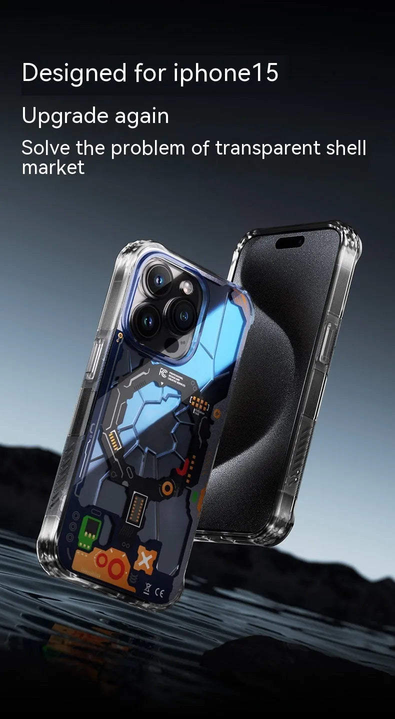 Magnetic Tide transparent all-inclusive phone case for iPhone 15 Pro Max in carbon black colour