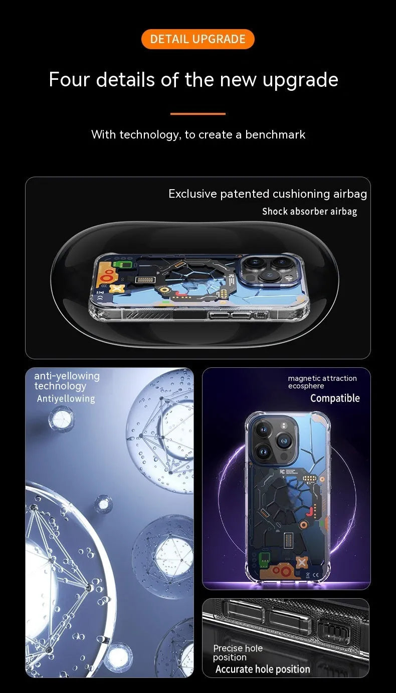 Magnetic Tide transparent all-inclusive phone case for iPhone 15 Pro Max in carbon black colour