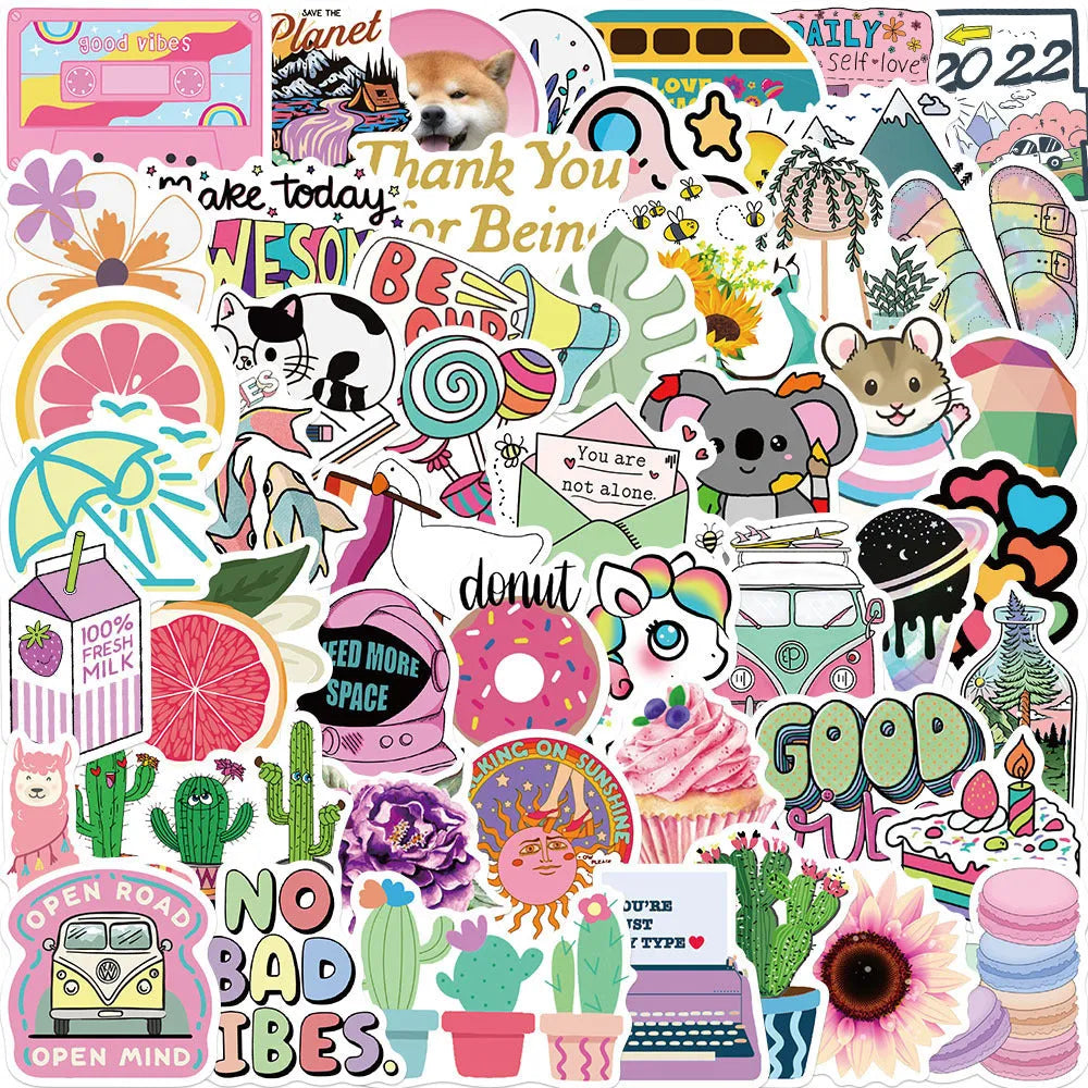 Cartoon graffiti stickers in assorted styles with waterproof matte finish, 3-6cm, 50 sheets per bag