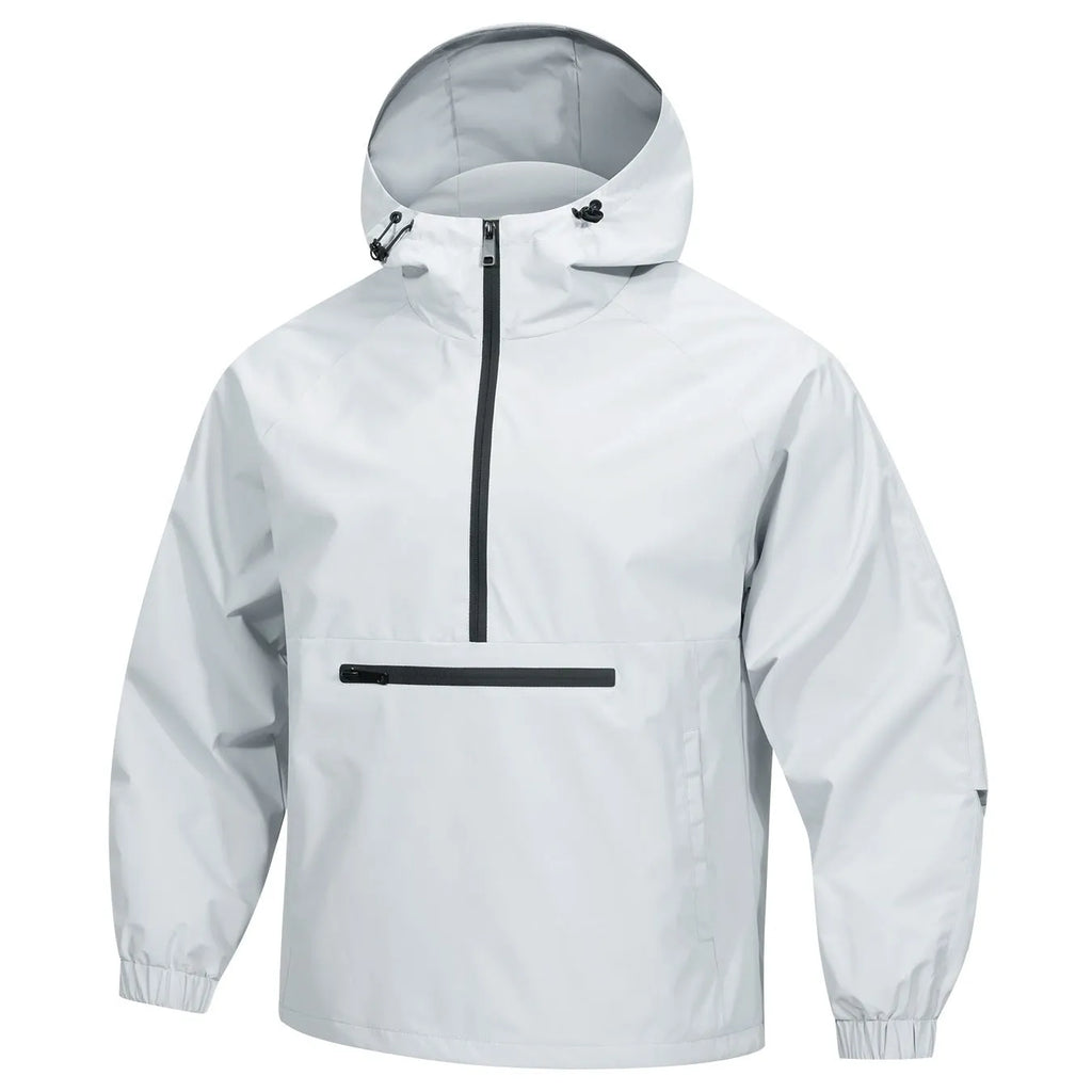 Korean-style men's corduroy rabbit fur half-zip hooded jacket in light grey colour