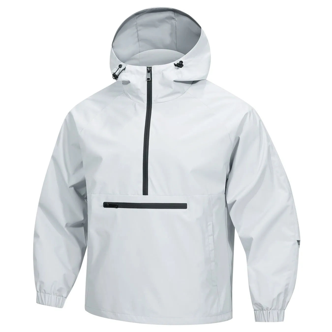 Korean-style men's corduroy rabbit fur half-zip hooded jacket in light grey colour