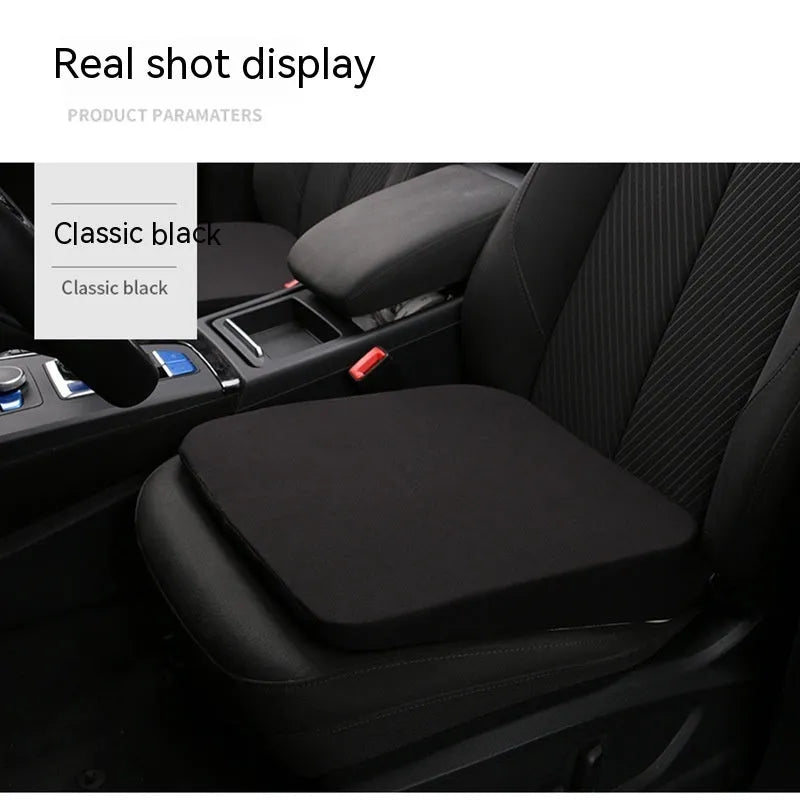 Black car seat cushion with thick 6cm padding for driver height elevation