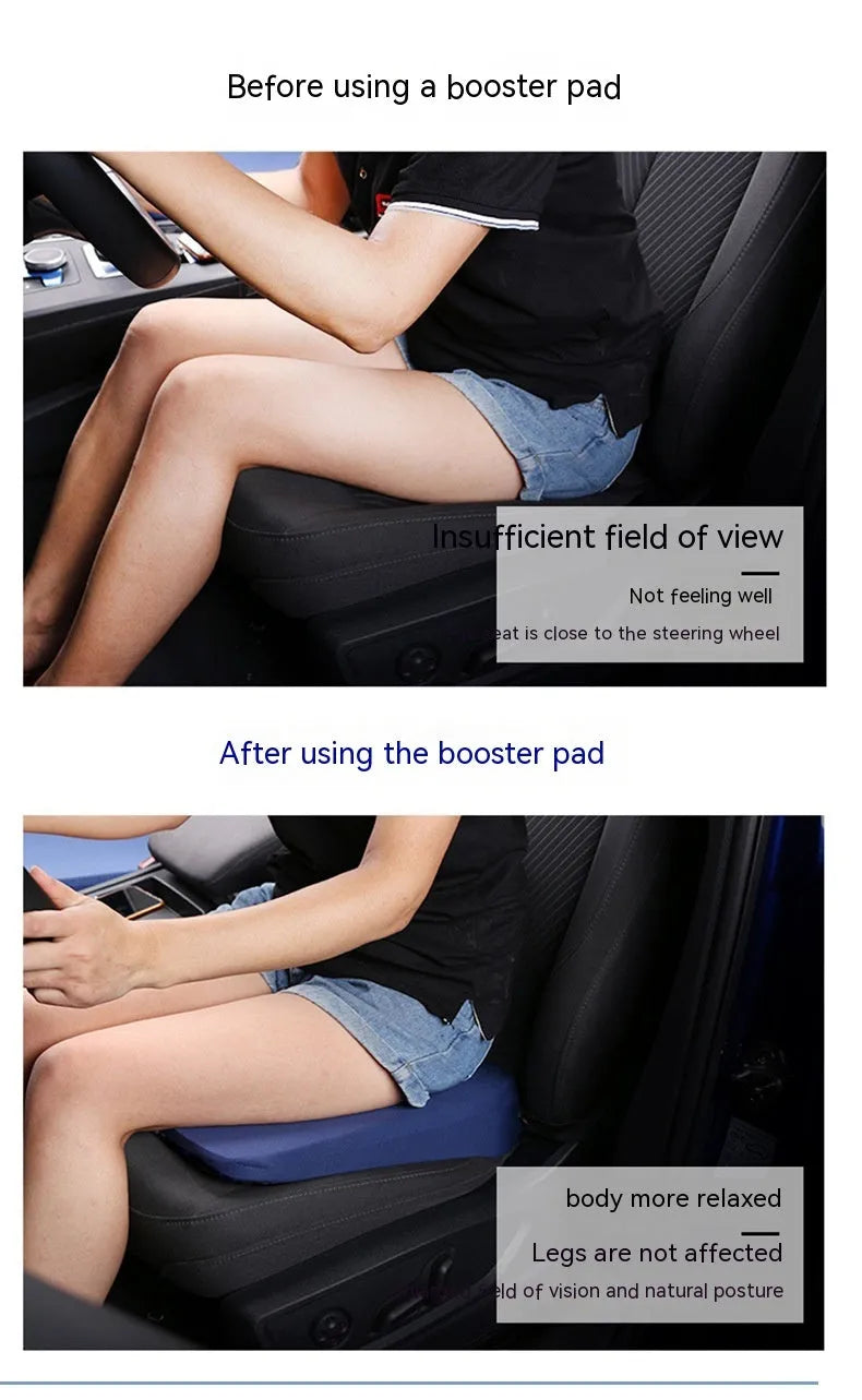 Black car seat cushion with thick 6cm padding for driver height elevation