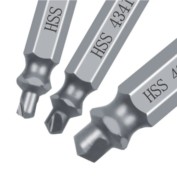6-piece high speed steel 4341 slip-tooth head screw extractor set on a neutral background