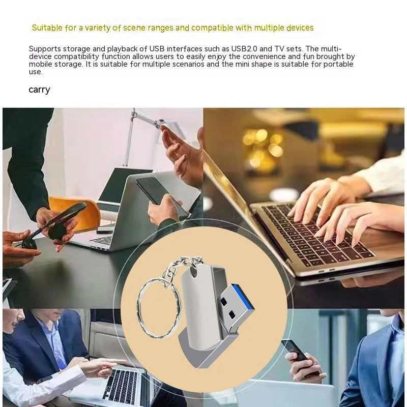 White metal rotation USB flash drive showing compact dimensions and swivel design