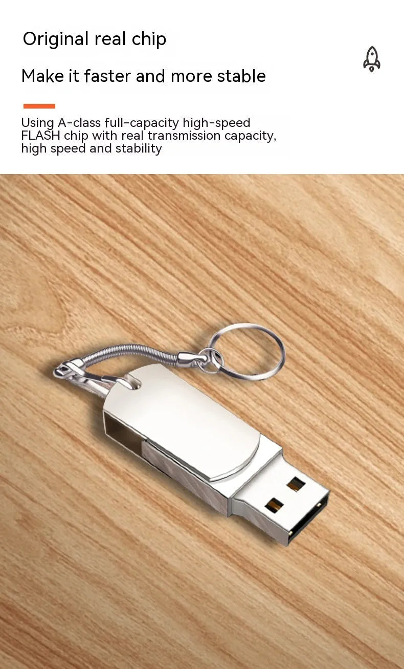 White metal rotation USB flash drive showing compact dimensions and swivel design