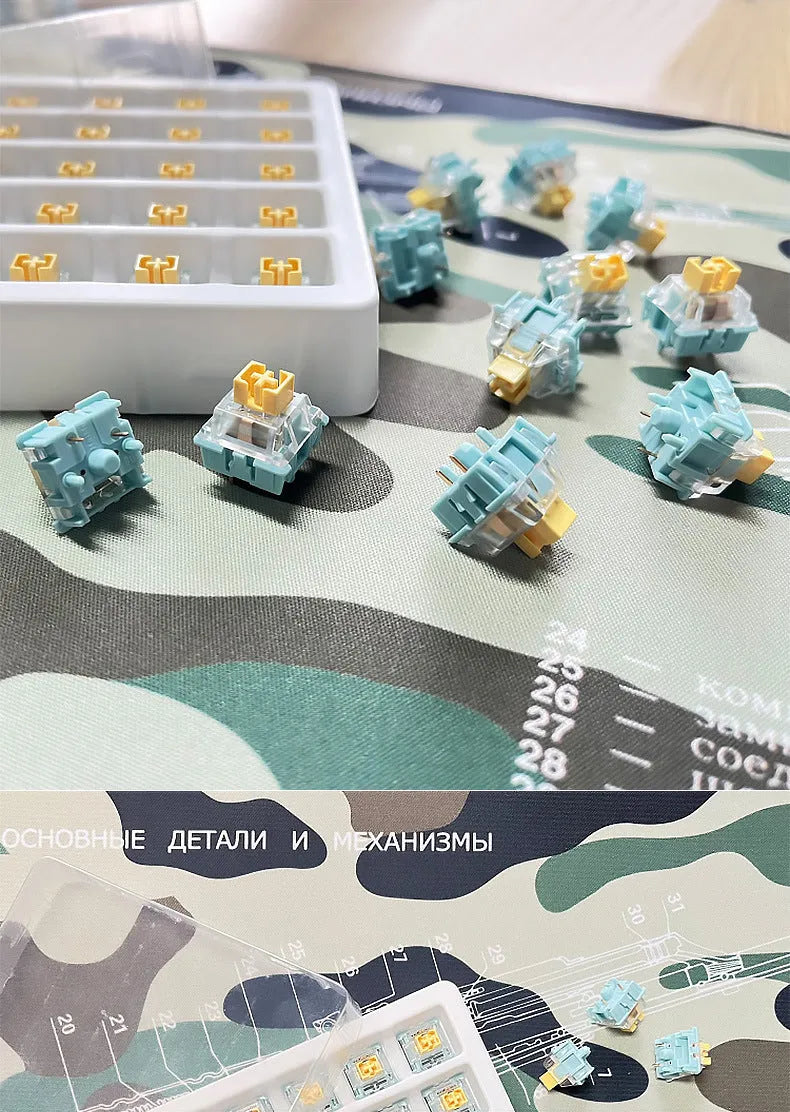Pack of 36 Sea Salt Lemon coloured Tiger Mo PRO mute mechanical keyboard switches.