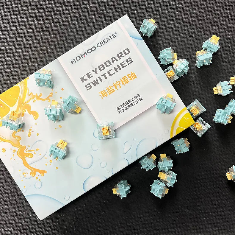 Pack of 36 Sea Salt Lemon coloured Tiger Mo PRO mute mechanical keyboard switches.