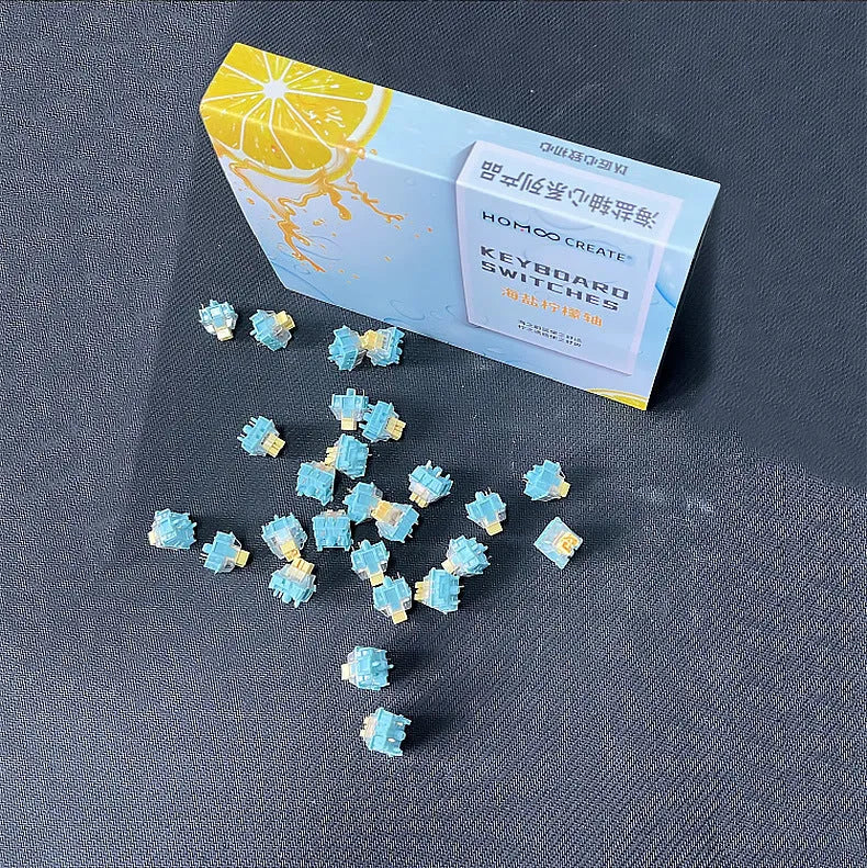 Pack of 36 Sea Salt Lemon coloured Tiger Mo PRO mute mechanical keyboard switches.