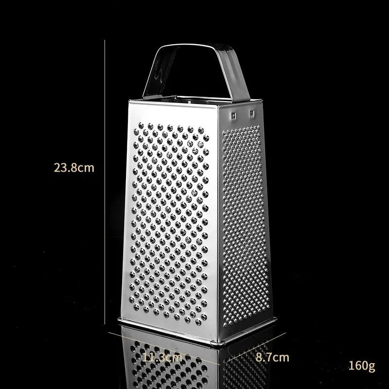 Multifunctional stainless steel vertical grater with cylindrical handle and flat handle options for kitchen use
