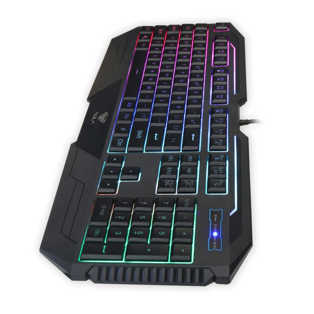Backlit keyboard and mouse set with rainbow lighting, gold-plated USB cable, black and white colour options