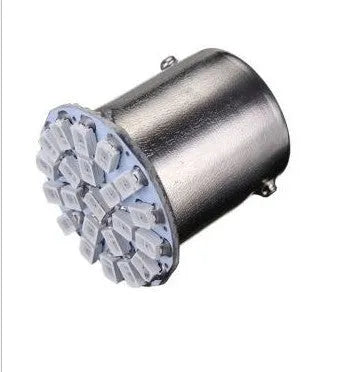 1156 1157 LED automotive brake light and turn signal bulb with 22 white LEDs.