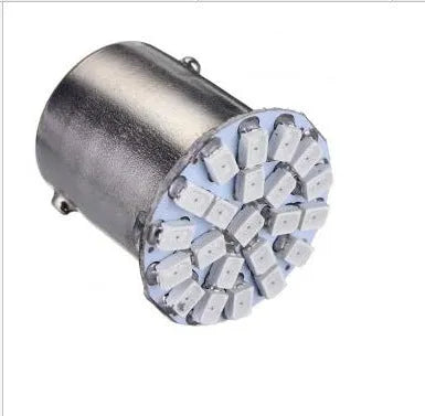 1156 1157 LED automotive brake light and turn signal bulb with 22 white LEDs.