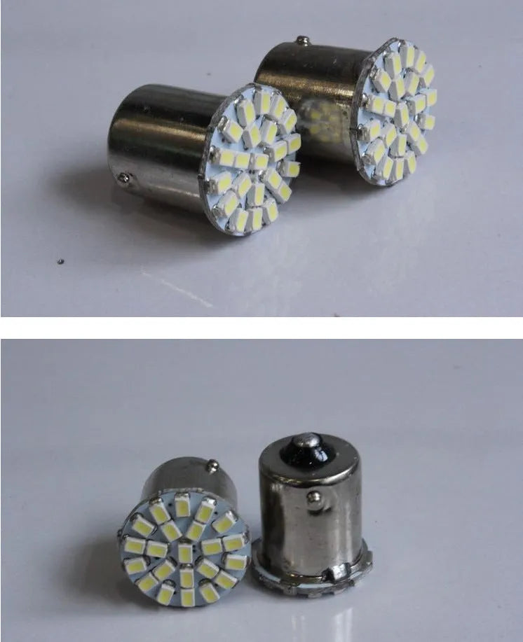 1156 1157 LED automotive brake light and turn signal bulb with 22 white LEDs.