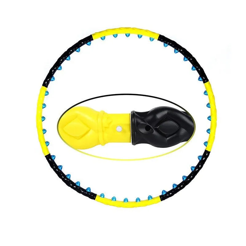 Yellow magnetic therapy hoop, detachable 8-piece design, 108cm fitness hoop for home workouts