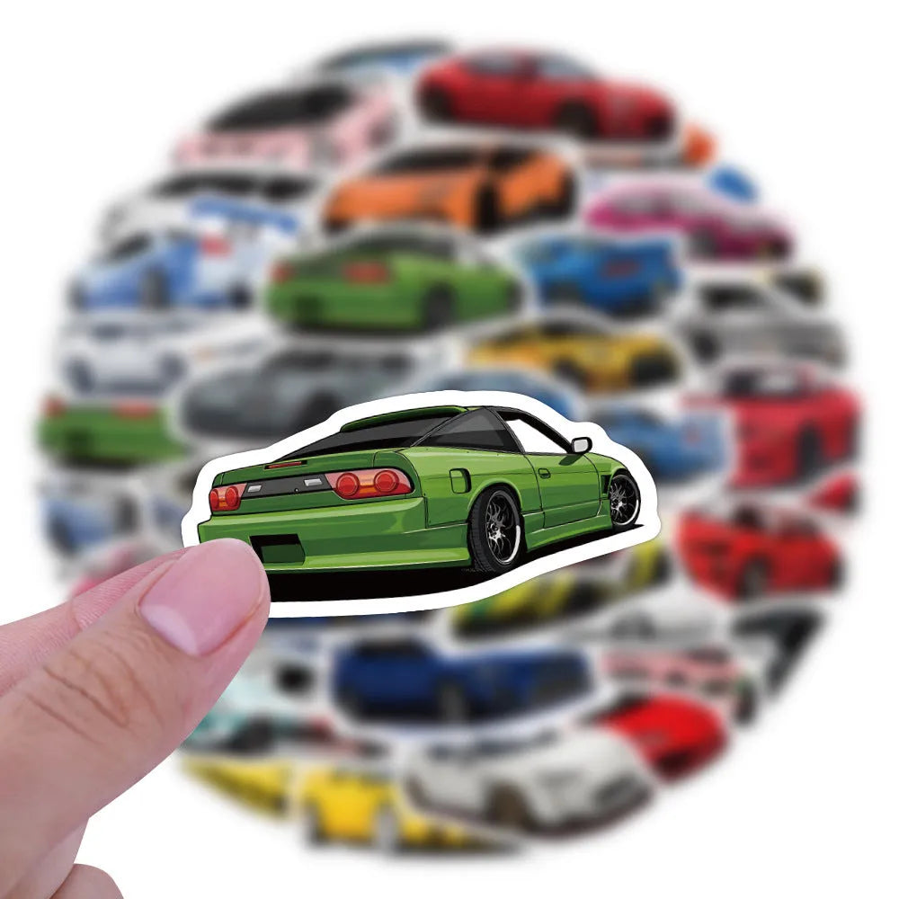 Pack of 60 sports car themed graffiti design vinyl stickers for personalisation.