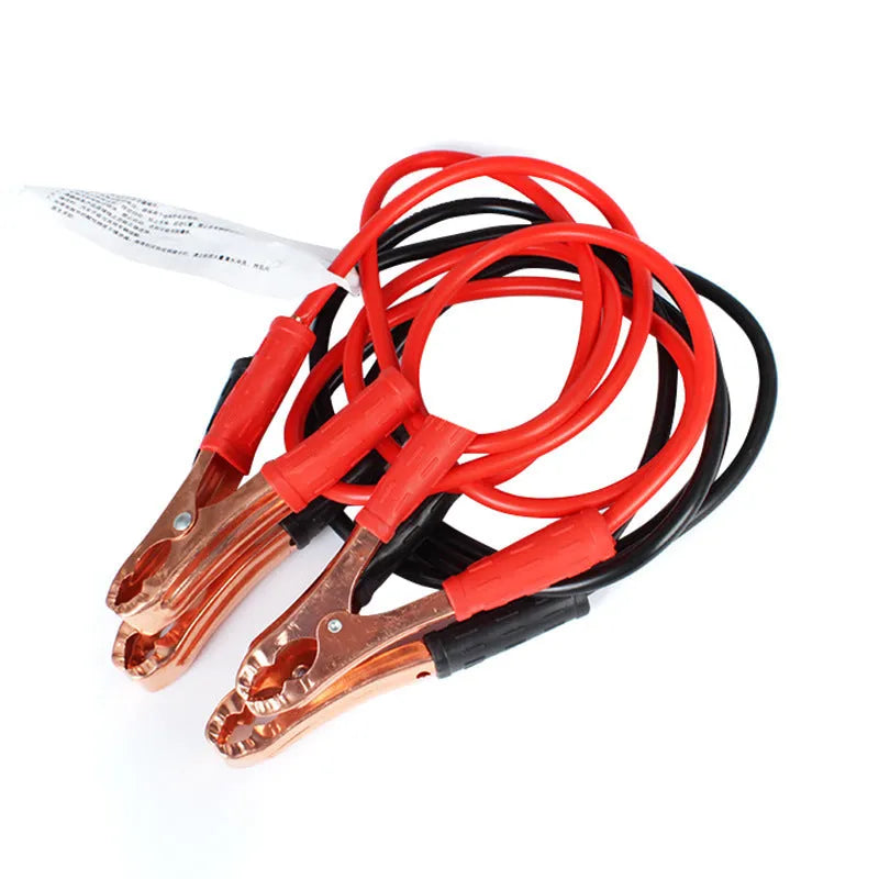 Car battery emergency jump-start cable kit with black and red clips on 2 metre cables