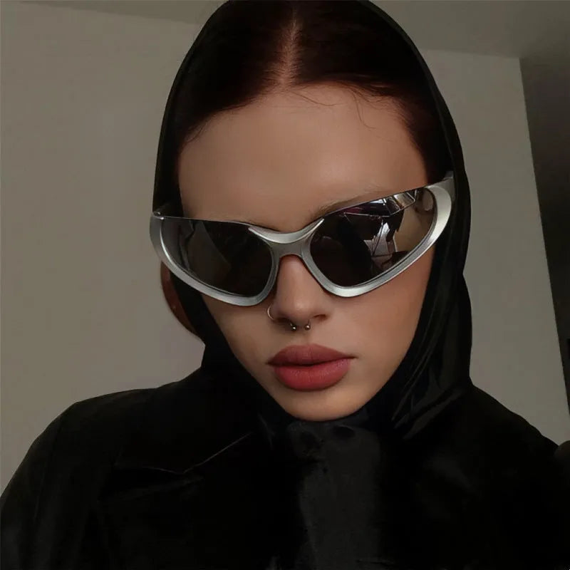 Millennium Future Punk sunglasses with black gray lens in sand black plastic frame for men street shot style