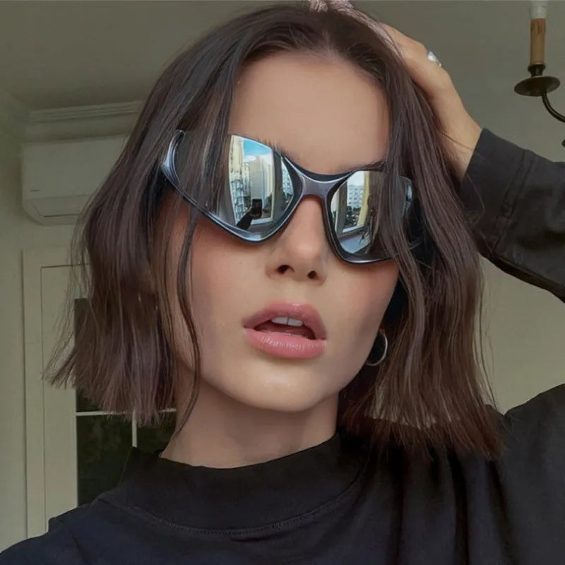 Millennium Future Punk sunglasses with black gray lens in sand black plastic frame for men street shot style