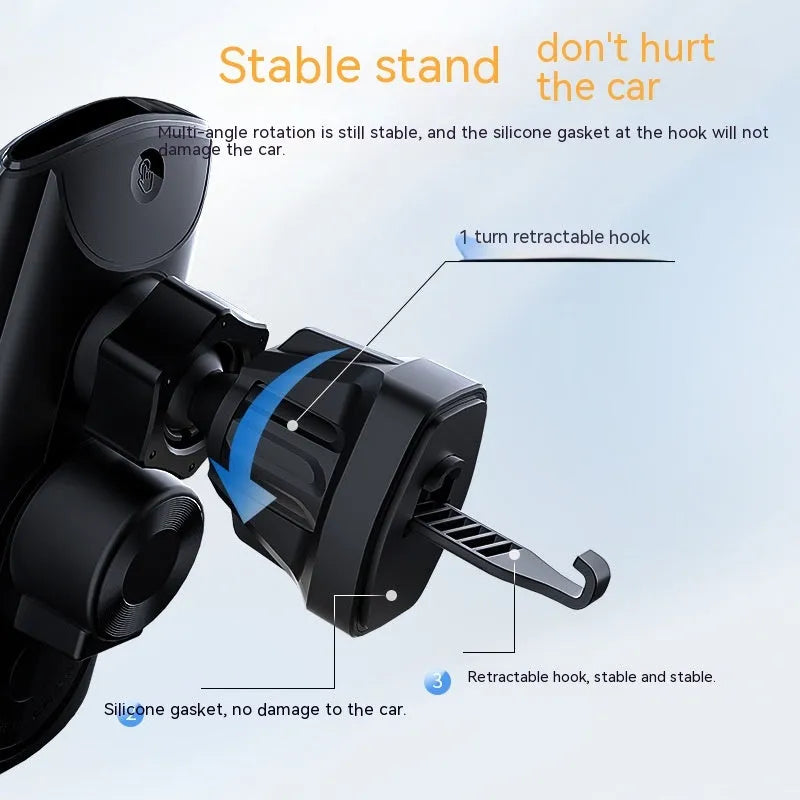 Car wireless charger phone bracket for air outlet mount 15W electric clamping black silver