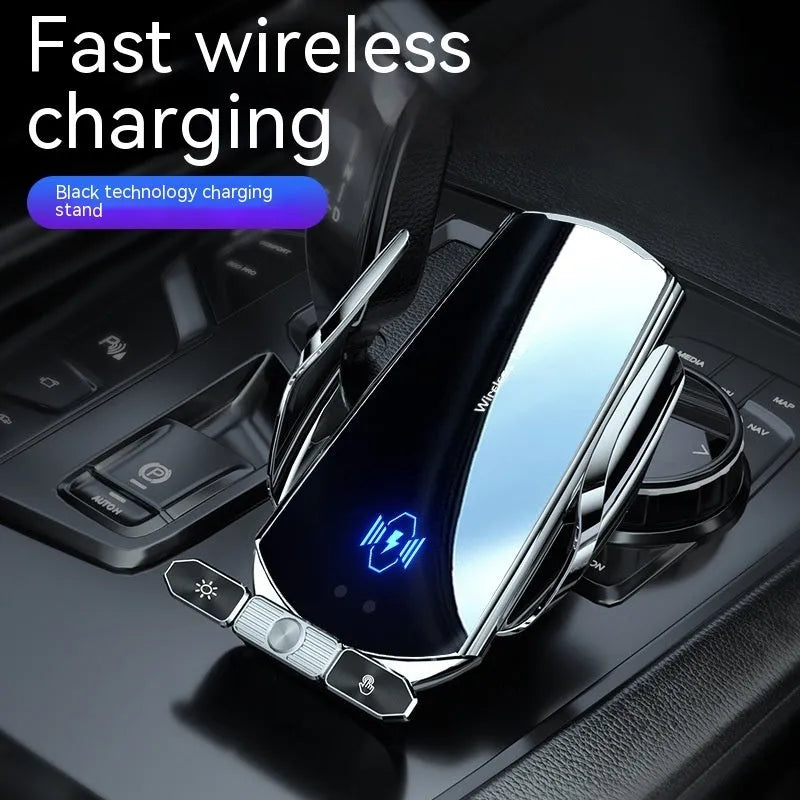 Car wireless charger phone bracket for air outlet mount 15W electric clamping black silver